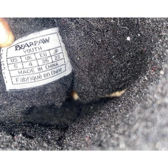 Bearpaw Evangeline Short Youth Sz 5 Suede Blk Boots Sheepskin Wool Lining 2414Y - Picture 8 of 9